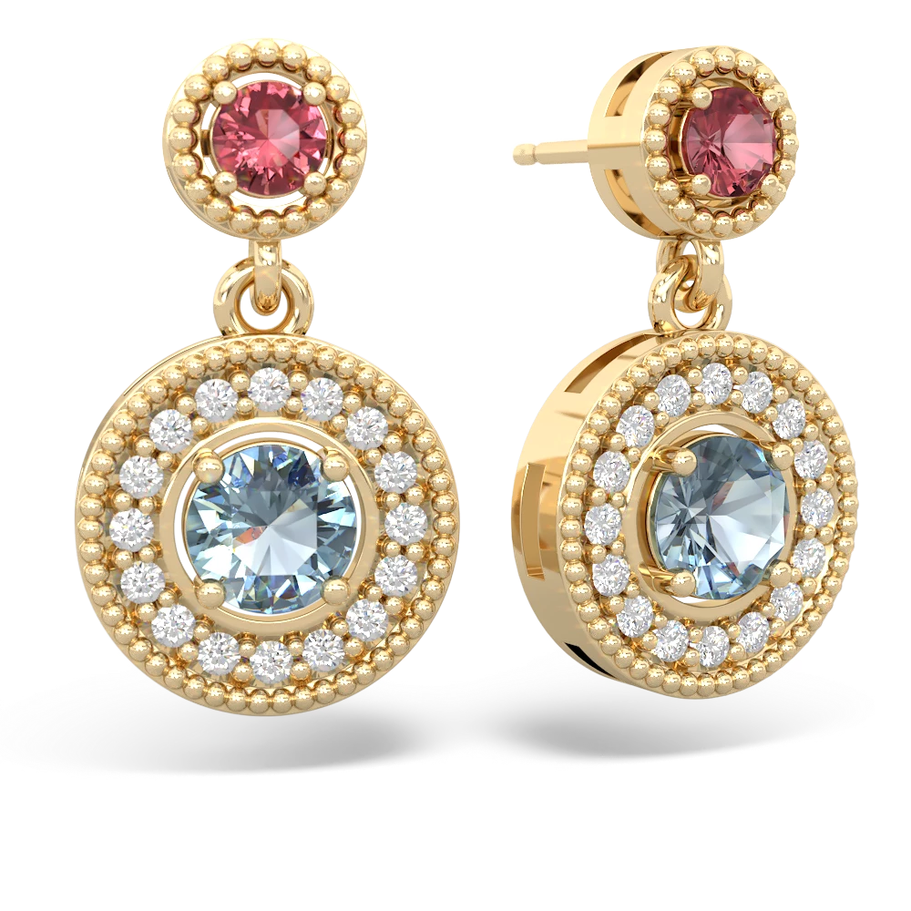 Pink Tourmaline Halo Dangle 14K Yellow Gold earrings E5319