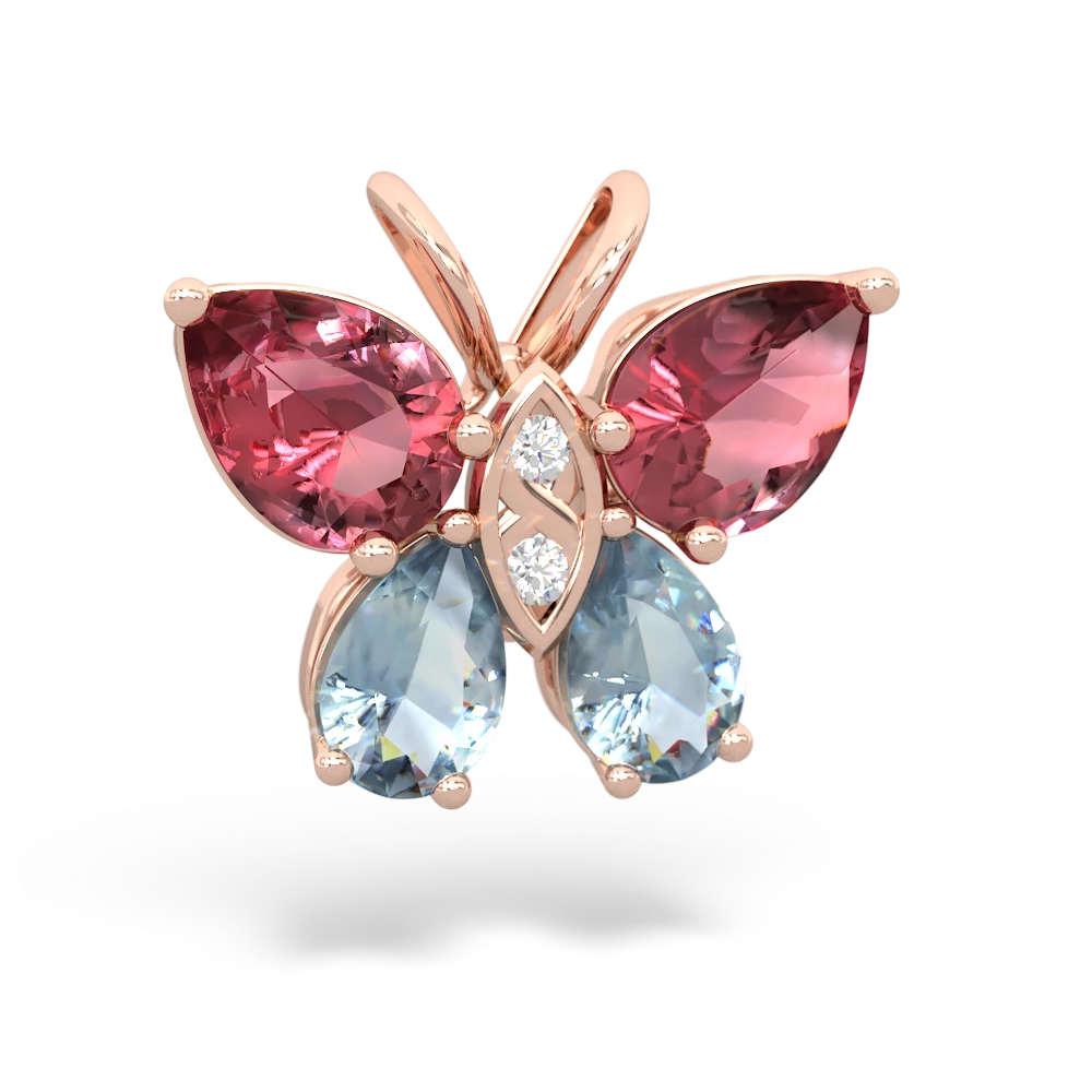 Pink Tourmaline Butterfly 14K Rose Gold pendant P2215