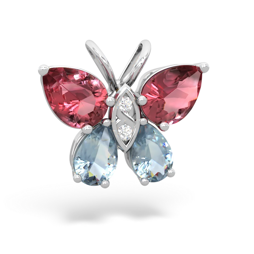 Pink Tourmaline Butterfly 14K White Gold pendant P2215