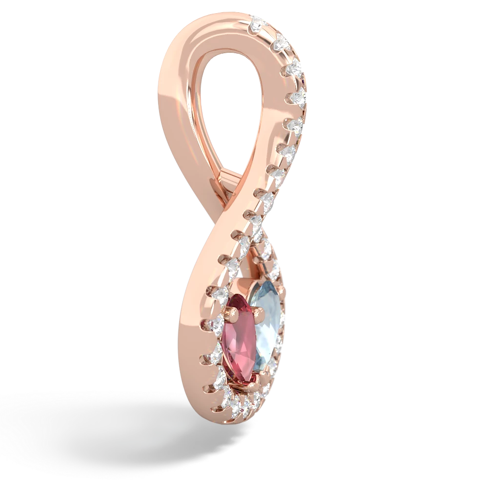 Pink Tourmaline Pave Twist 'One Heart' 14K Rose Gold pendant P5360