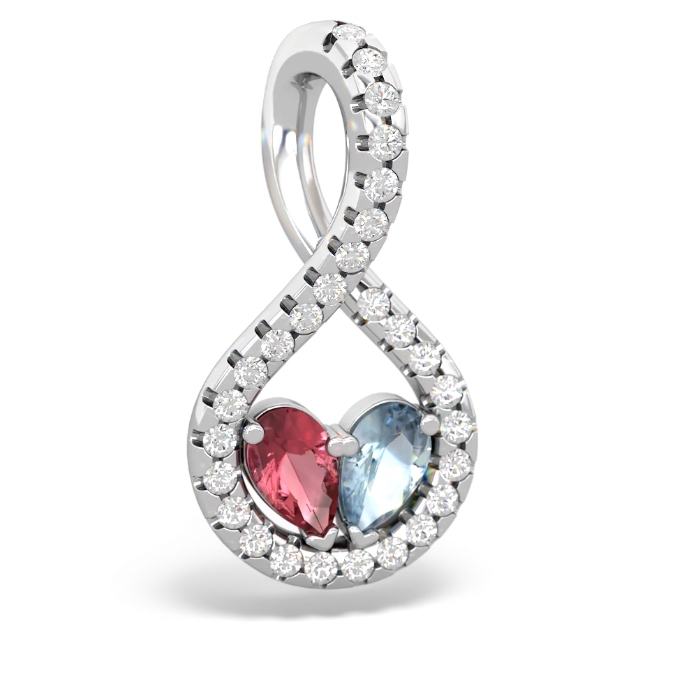 Pink Tourmaline Pave Twist 'One Heart' 14K White Gold pendant P5360