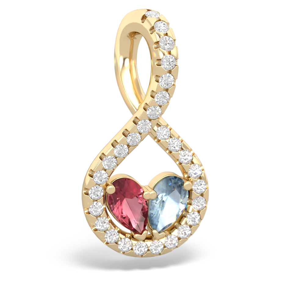 Pink Tourmaline Pave Twist 'One Heart' 14K Yellow Gold pendant P5360