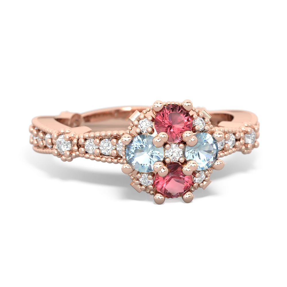 Pink Tourmaline Sparkling Tiara Cluster 14K Rose Gold ring R26293RD