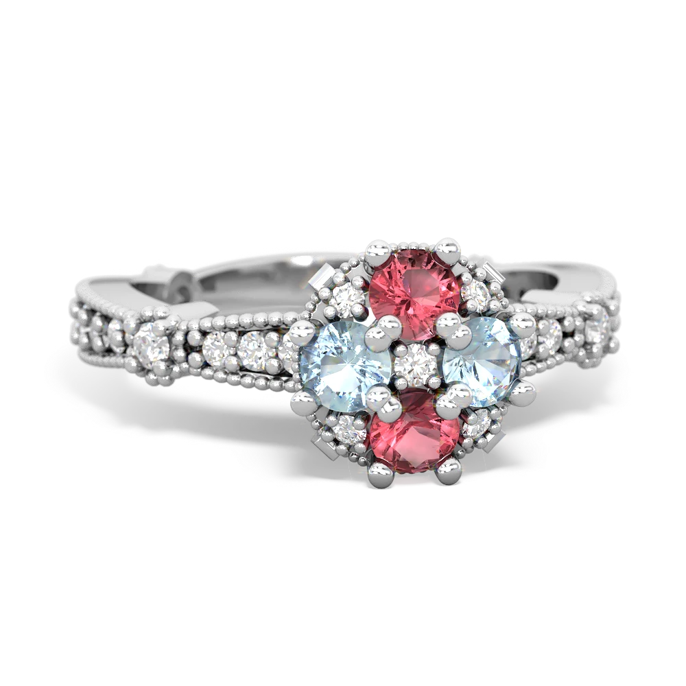 Pink Tourmaline Sparkling Tiara Cluster 14K White Gold ring R26293RD