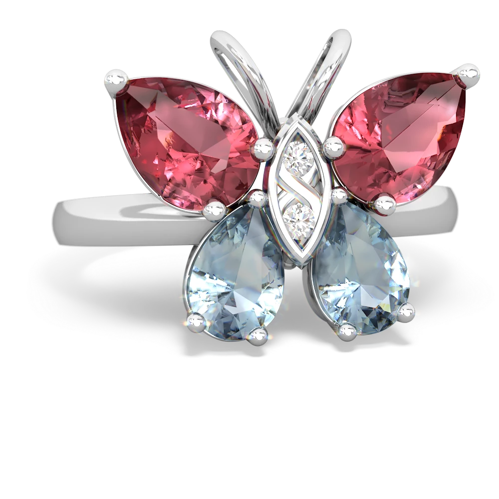 Pink Tourmaline Butterfly 14K White Gold ring R2215