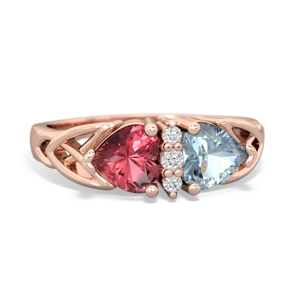 Pink Tourmaline Celtic Knot Double Heart 14K Rose Gold ring R5040