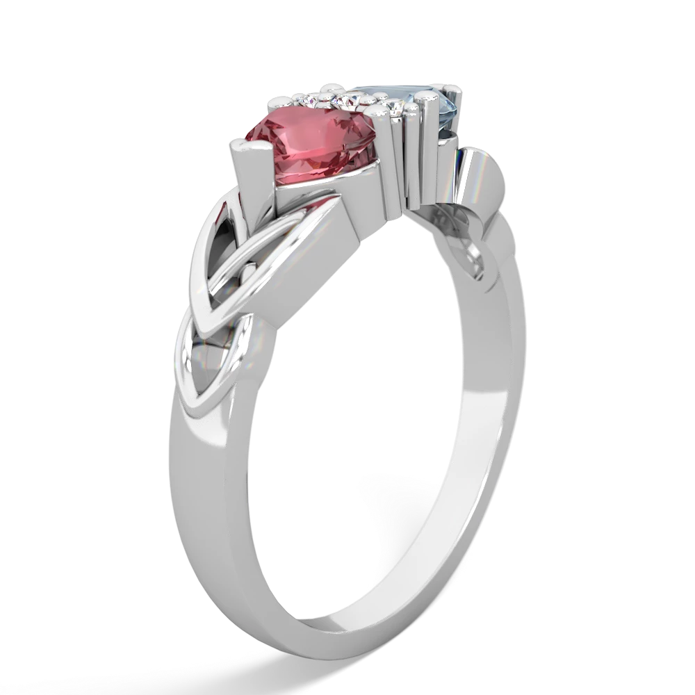 Pink Tourmaline Celtic Knot Double Heart 14K White Gold ring R5040