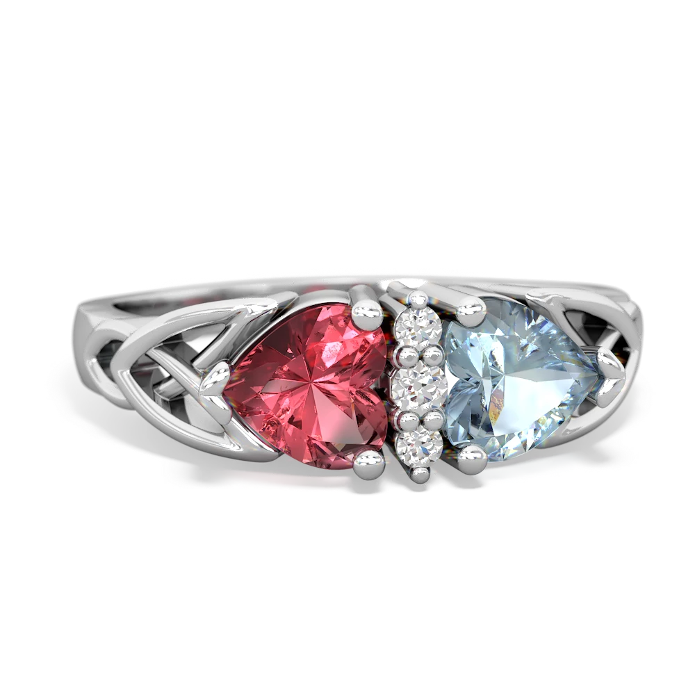 Pink Tourmaline Celtic Knot Double Heart 14K White Gold ring R5040