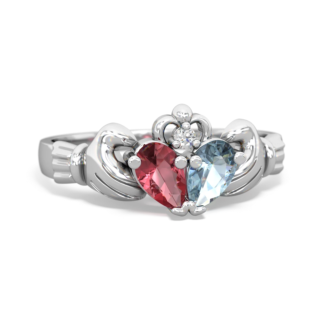 Pink Tourmaline 'Our Heart' Claddagh 14K White Gold ring R2388