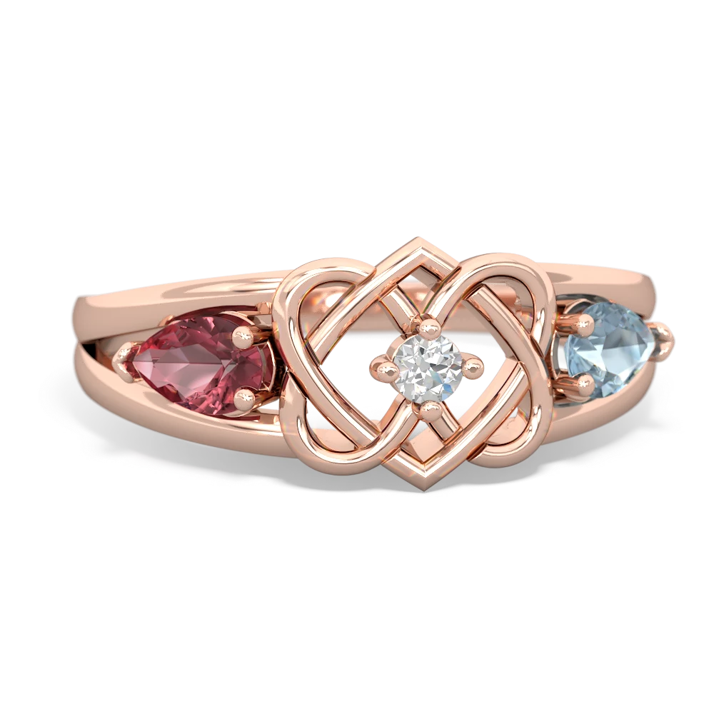 Pink Tourmaline Hearts Intertwined 14K Rose Gold ring R5880