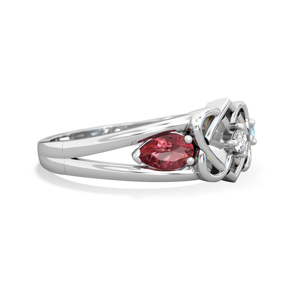 Pink Tourmaline Hearts Intertwined 14K White Gold ring R5880