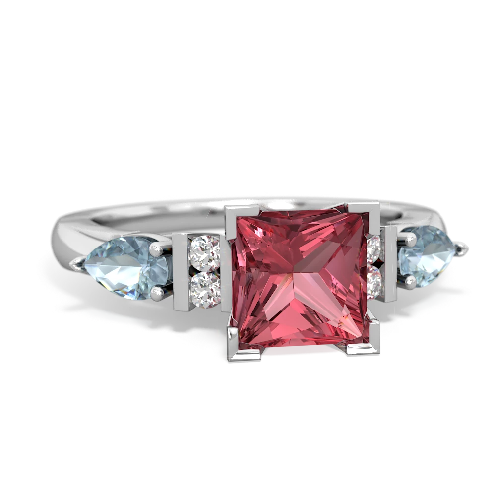 Pink Tourmaline 6Mm Princess Eternal Embrace Engagement 14K White Gold ring C2002