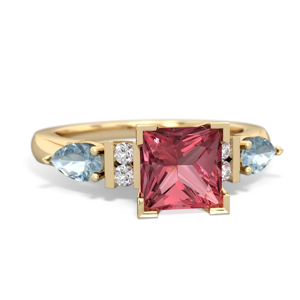 Pink Tourmaline 6Mm Princess Eternal Embrace Engagement 14K Yellow Gold ring C2002