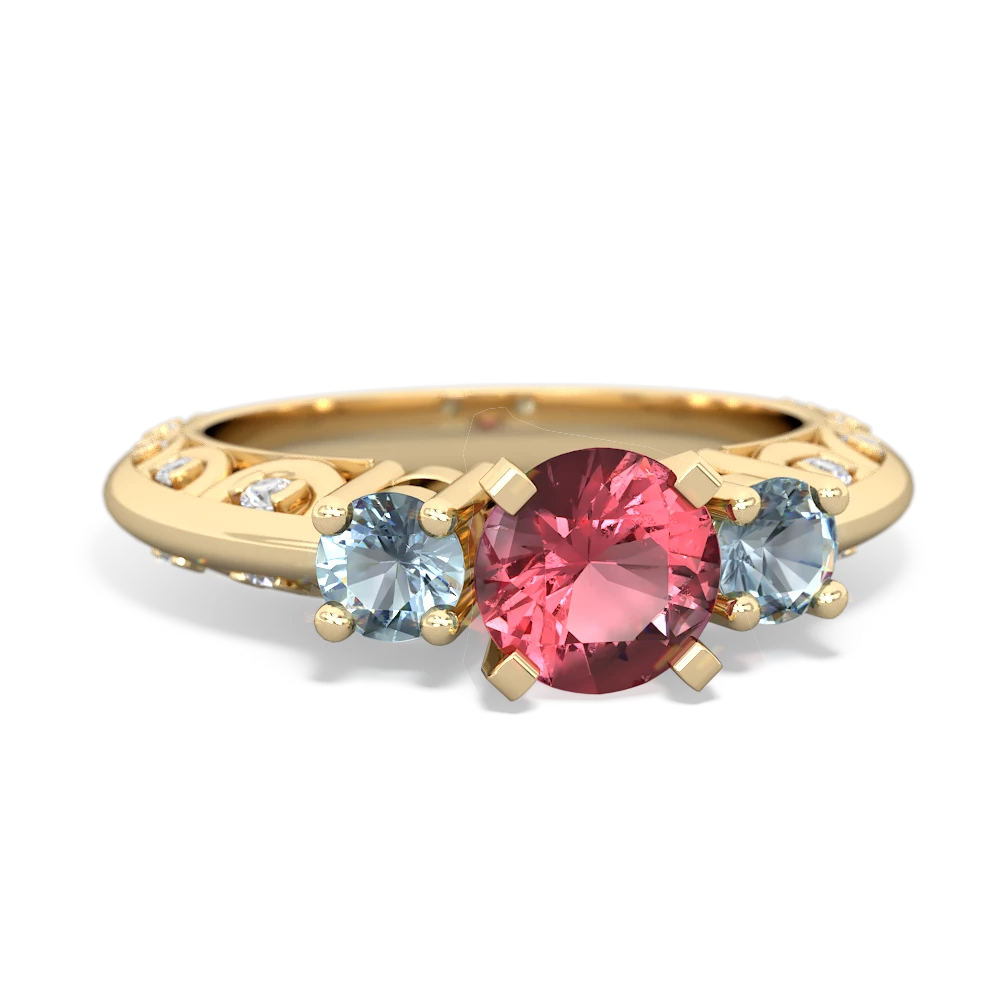 Pink Tourmaline Art Deco Eternal Embrace Engagement 14K Yellow Gold ring C2003