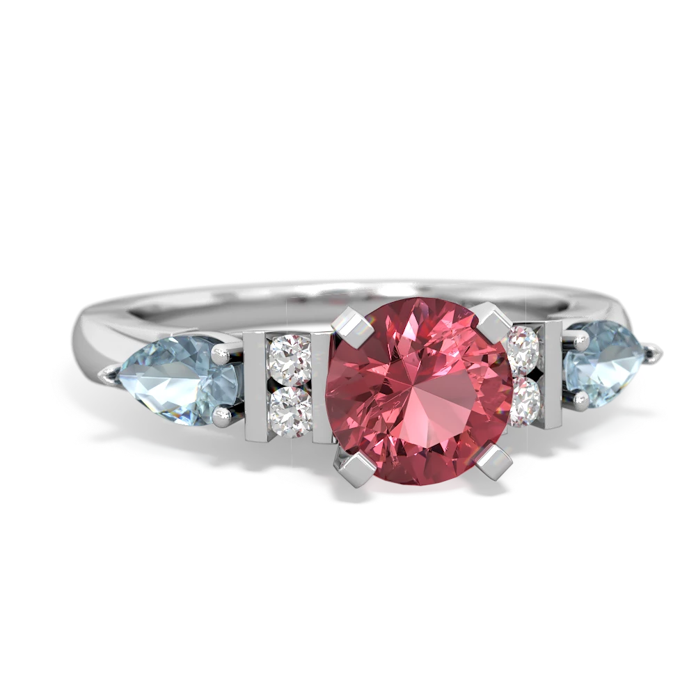 Pink Tourmaline 6Mm Round Eternal Embrace Engagement 14K White Gold ring R2005