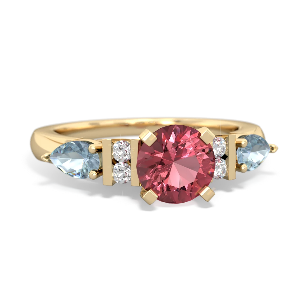 Pink Tourmaline 6Mm Round Eternal Embrace Engagement 14K Yellow Gold ring R2005