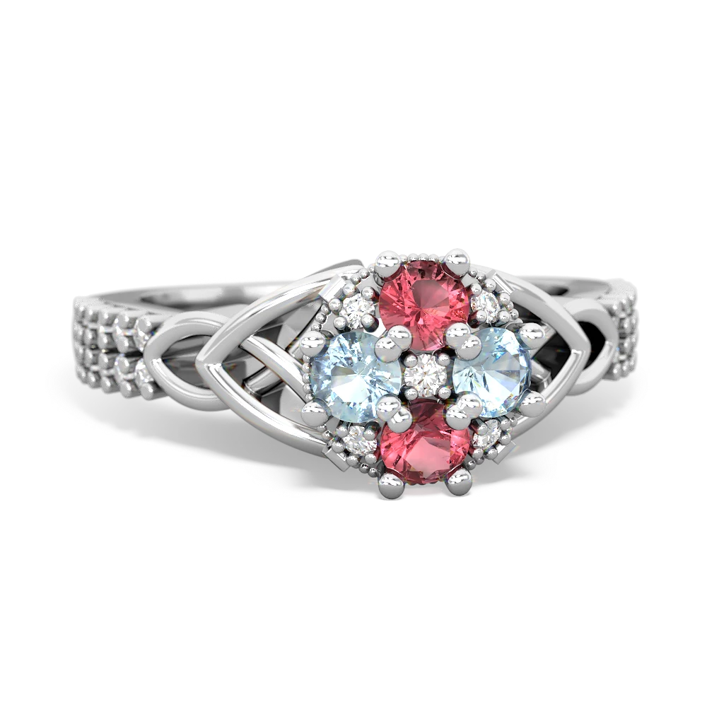 Pink Tourmaline Celtic Knot Cluster Engagement 14K White Gold ring R26443RD