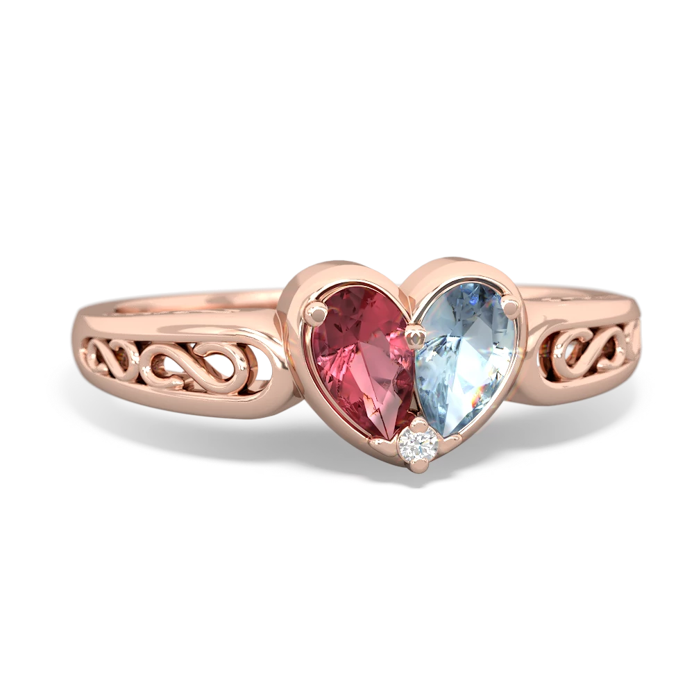 Pink Tourmaline Filligree 'One Heart' 14K Rose Gold ring R5070