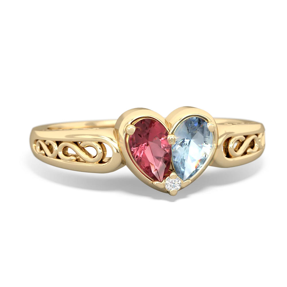 Pink Tourmaline Filligree 'One Heart' 14K Yellow Gold ring R5070