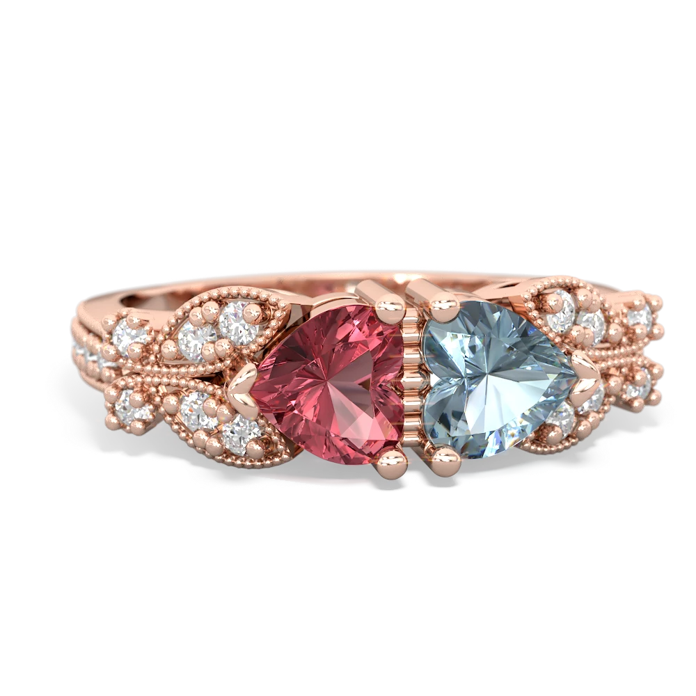 Pink Tourmaline Diamond Butterflies 14K Rose Gold ring R5601