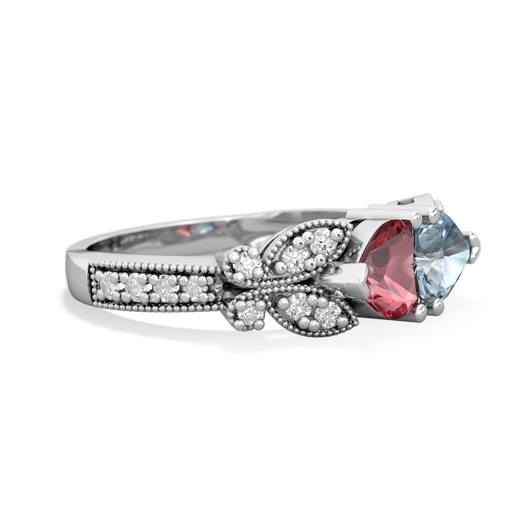 Pink Tourmaline Diamond Butterflies 14K White Gold ring R5601