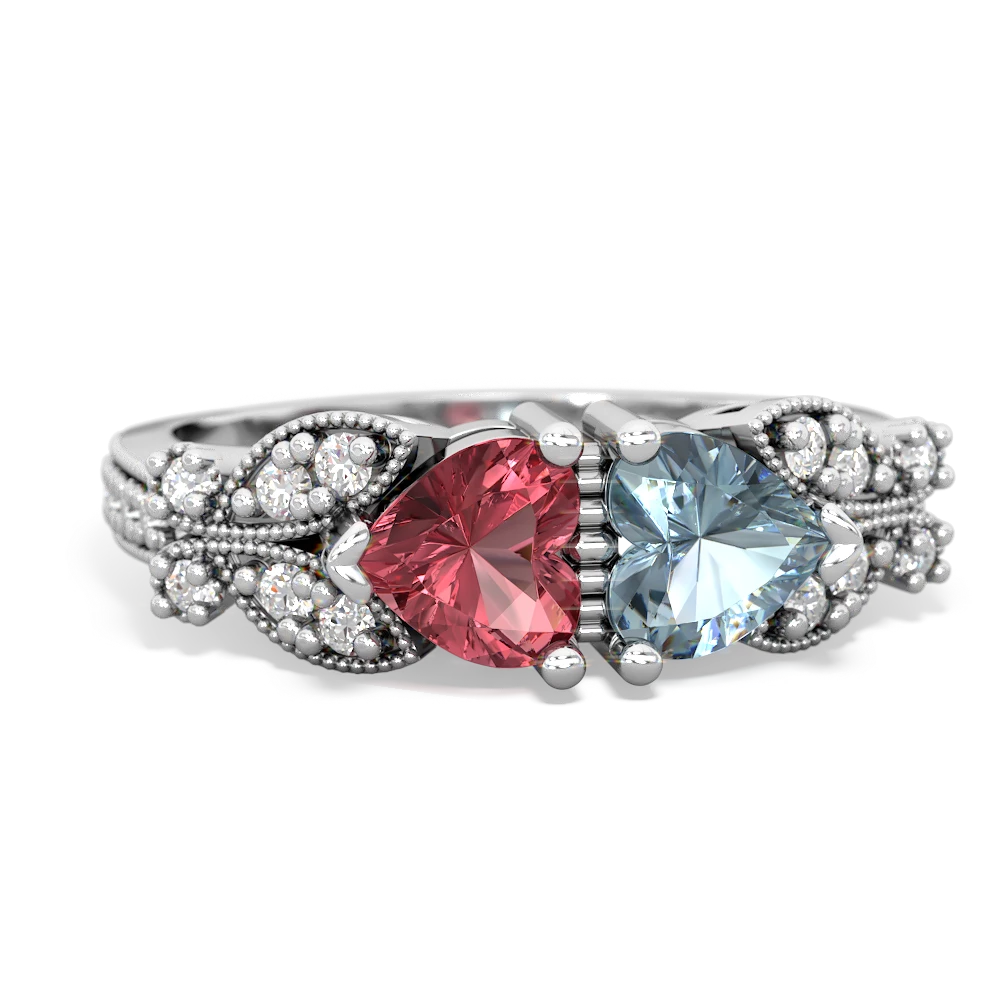 Pink Tourmaline Diamond Butterflies 14K White Gold ring R5601