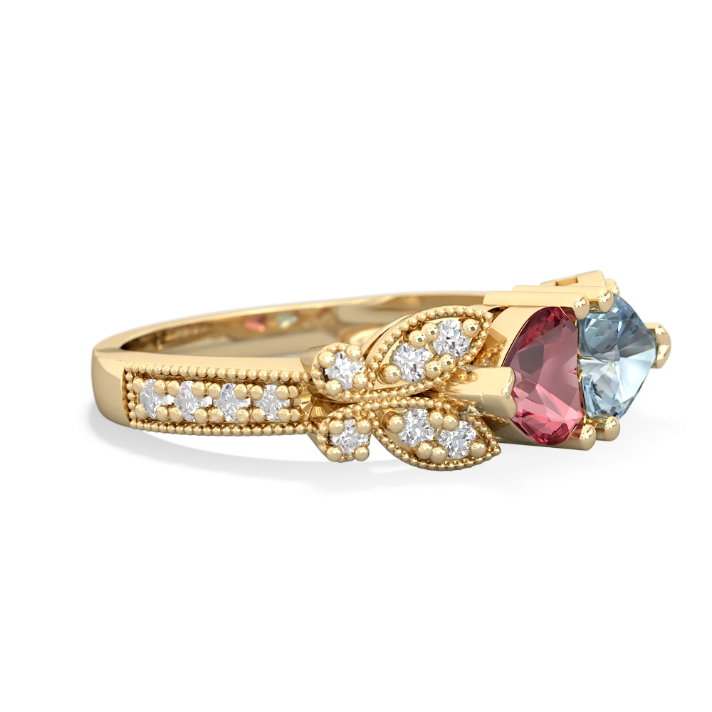 Pink Tourmaline Diamond Butterflies 14K Yellow Gold ring R5601