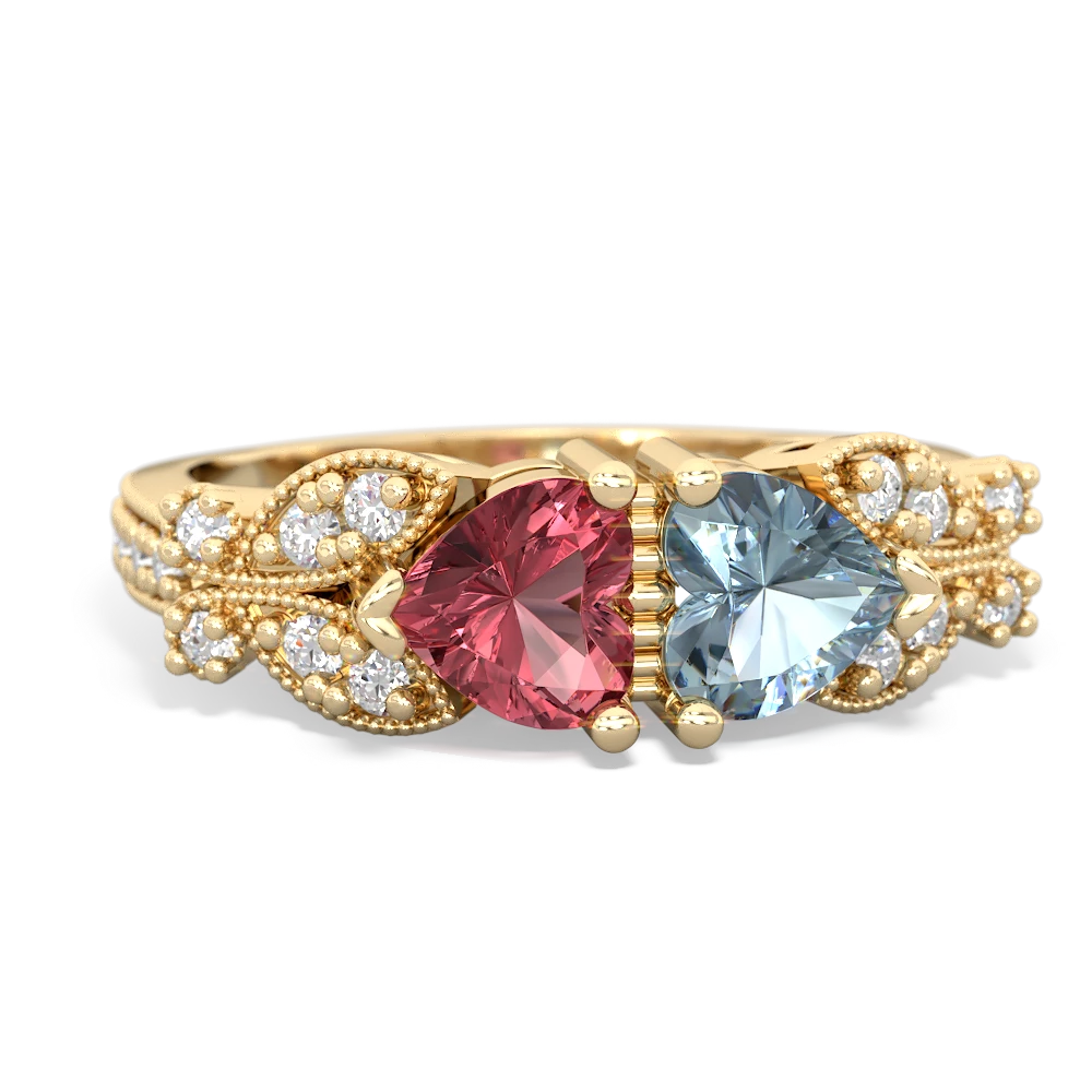 Pink Tourmaline Diamond Butterflies 14K Yellow Gold ring R5601