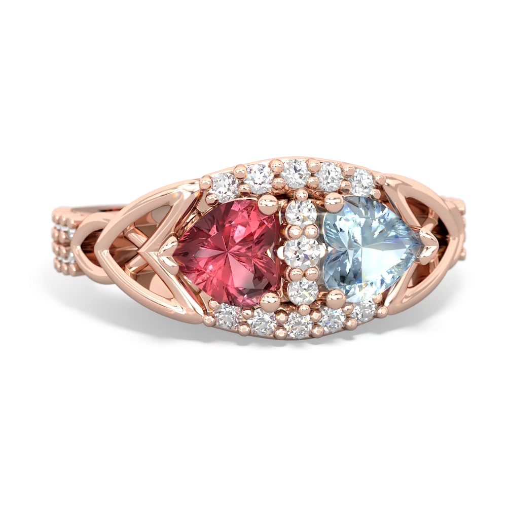 Pink Tourmaline Sparkling Celtic Knot 14K Rose Gold ring R2645