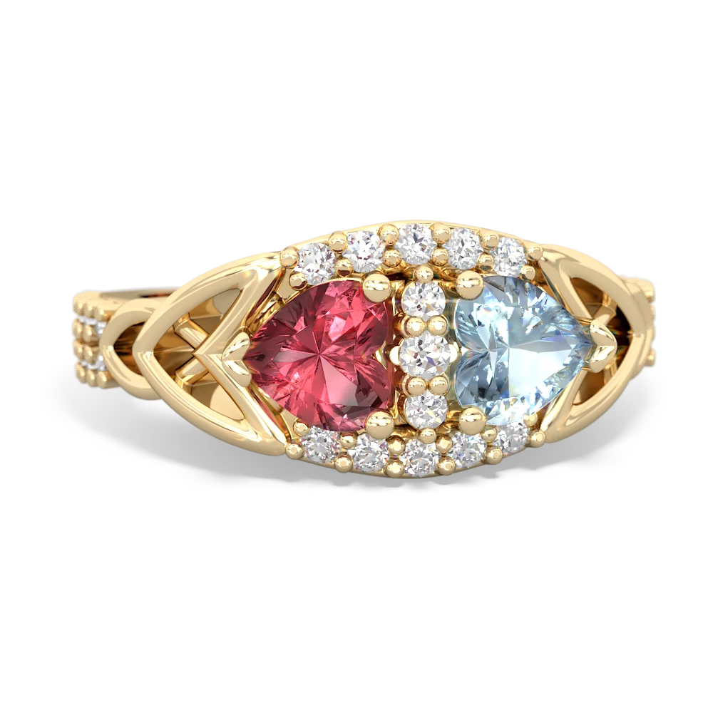 Pink Tourmaline Sparkling Celtic Knot 14K Yellow Gold ring R2645