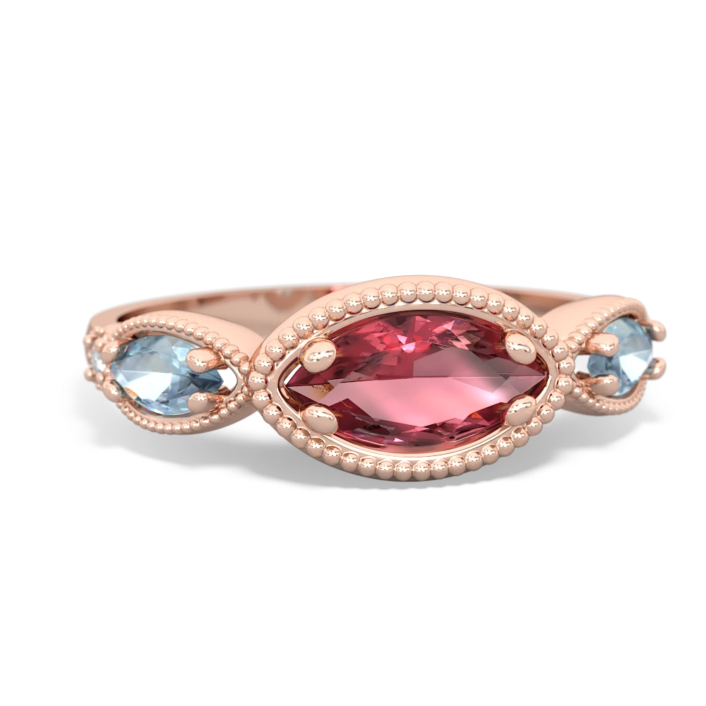 Pink Tourmaline Milgrain Marquise 14K Rose Gold ring R5700