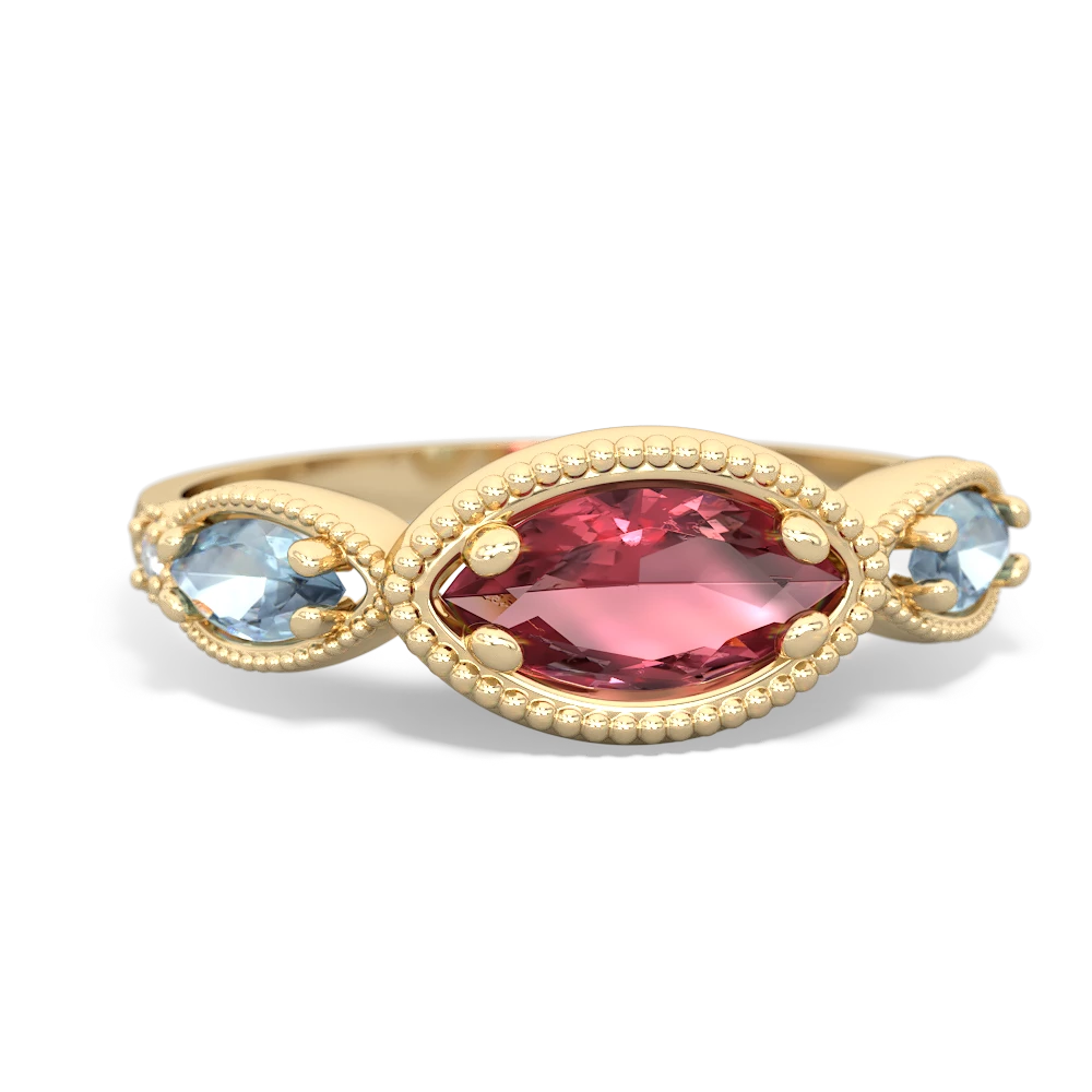 Pink Tourmaline Milgrain Marquise 14K Yellow Gold ring R5700