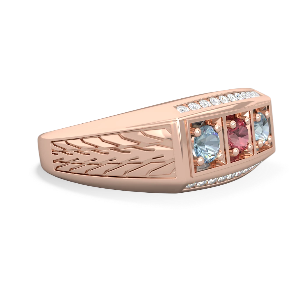 Pink Tourmaline Three Stone Tire Tread Men's 14K Rose Gold ring R0520