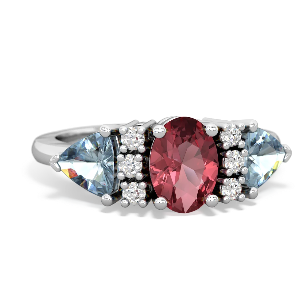 Pink Tourmaline Antique Style Three Stone 14K White Gold ring R2186