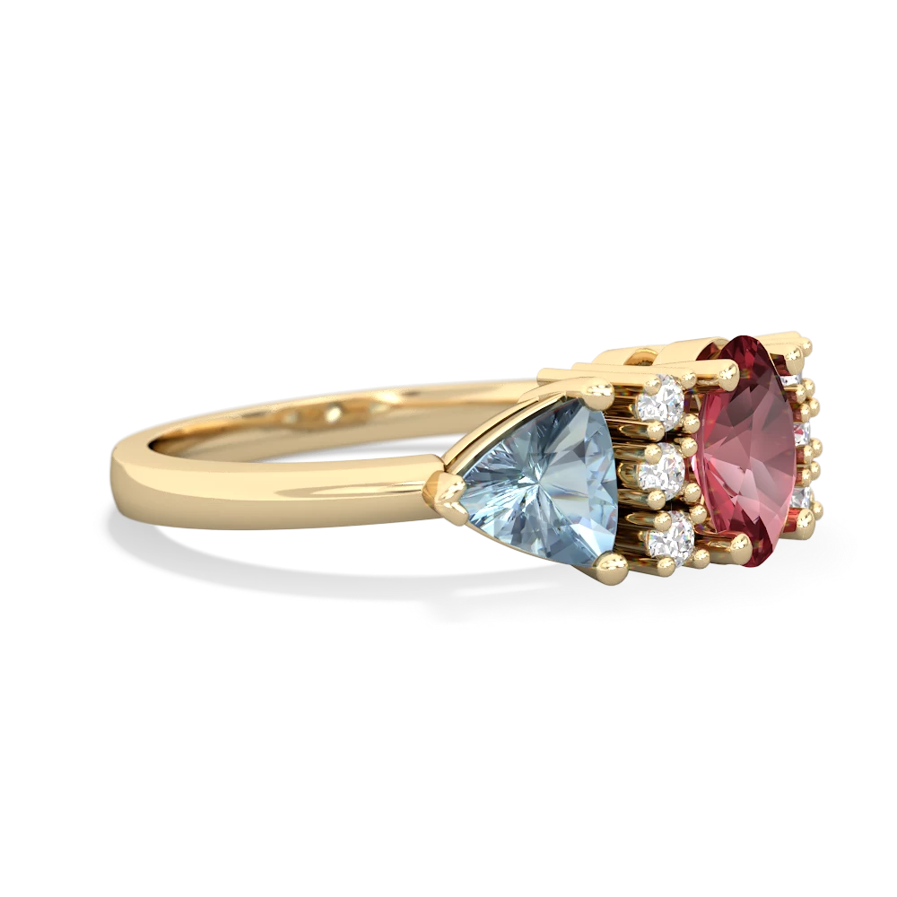 Pink Tourmaline Antique Style Three Stone 14K Yellow Gold ring R2186