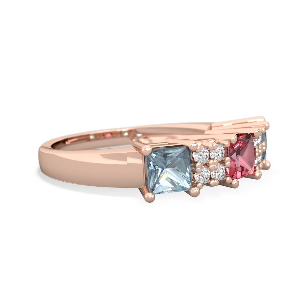 Pink Tourmaline Three Stone Diamond Cluster 14K Rose Gold ring R2592