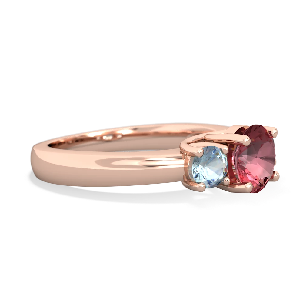 Pink Tourmaline Three Stone Round Trellis 14K Rose Gold ring R4018