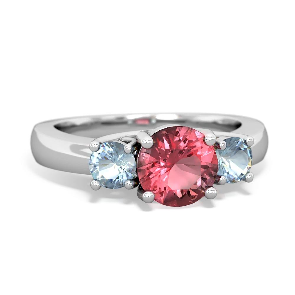 Pink Tourmaline Three Stone Round Trellis 14K White Gold ring R4018