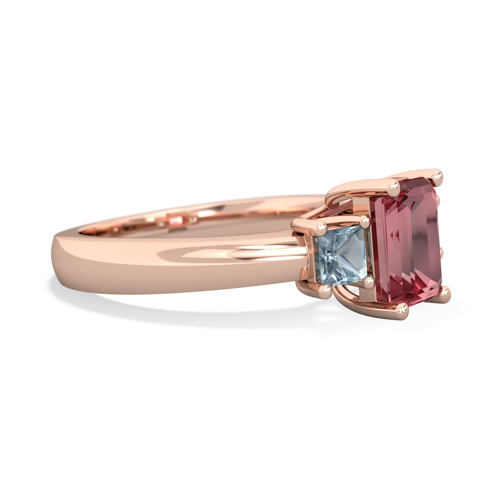 Pink Tourmaline Three Stone Emerald-Cut Trellis 14K Rose Gold ring R4021