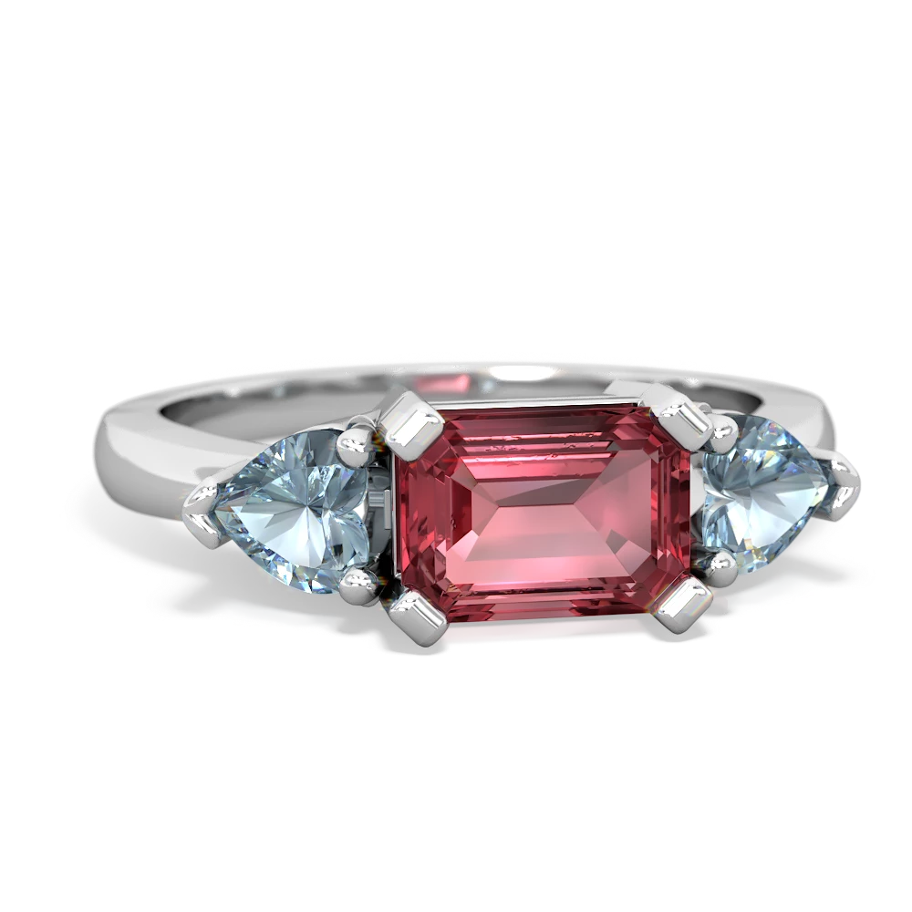 Pink Tourmaline Three Stone 14K White Gold ring R5235