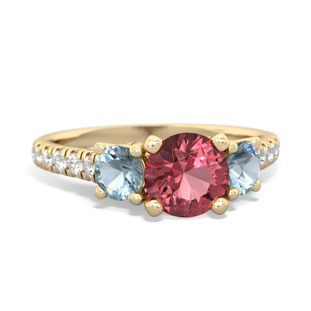 Pink Tourmaline Pave Trellis 14K Yellow Gold ring R5500