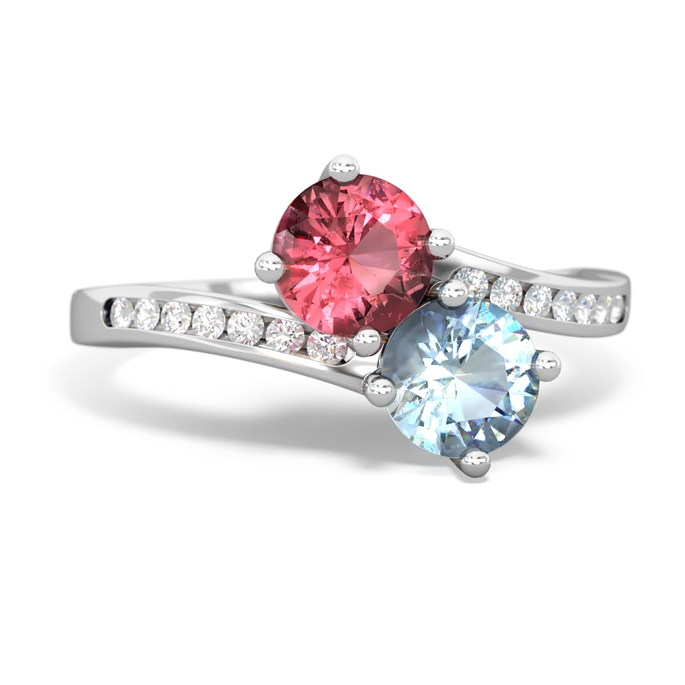 Pink Tourmaline Channel Set Two Stone 14K White Gold ring R5303