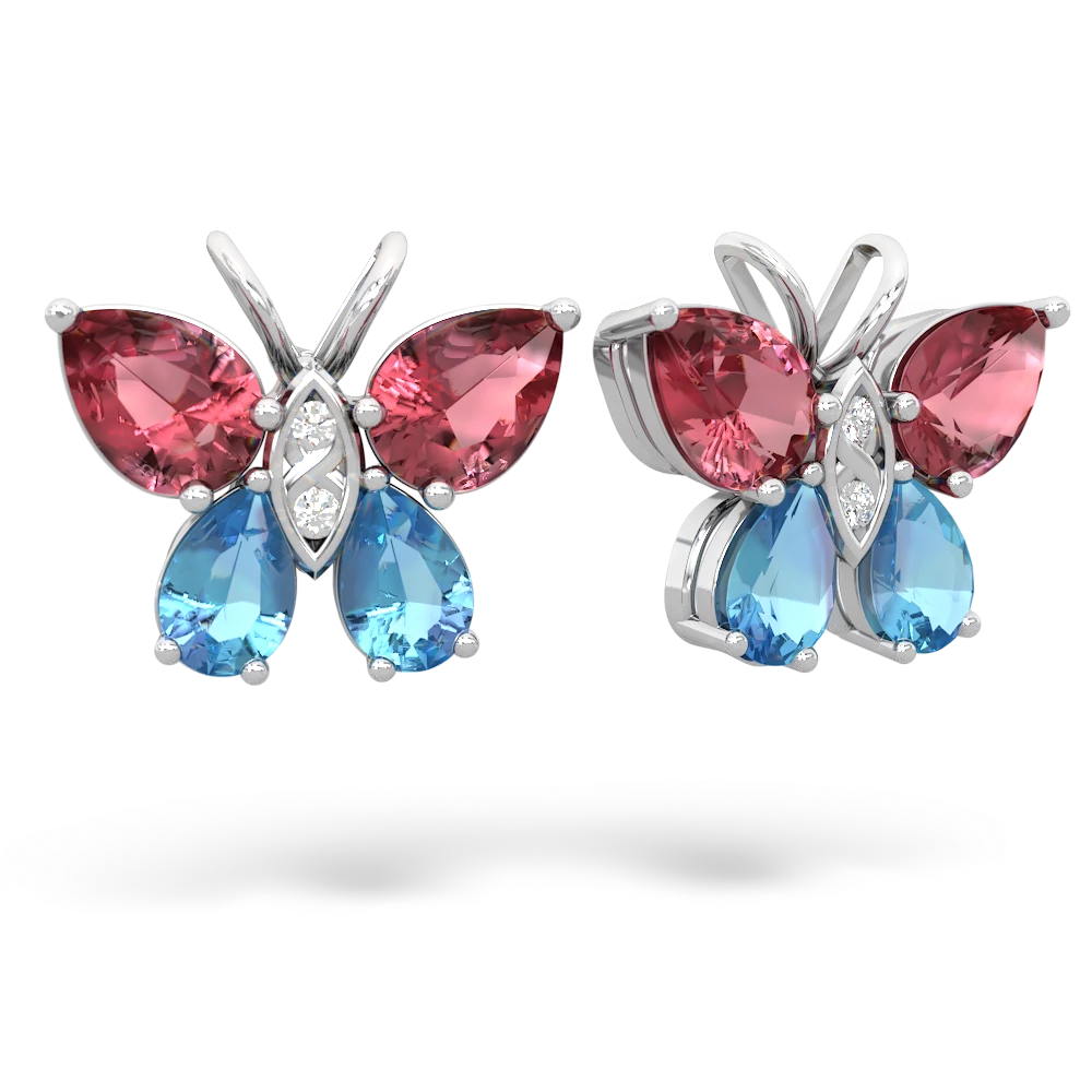 Pink Tourmaline Butterfly 14K White Gold earrings E2215