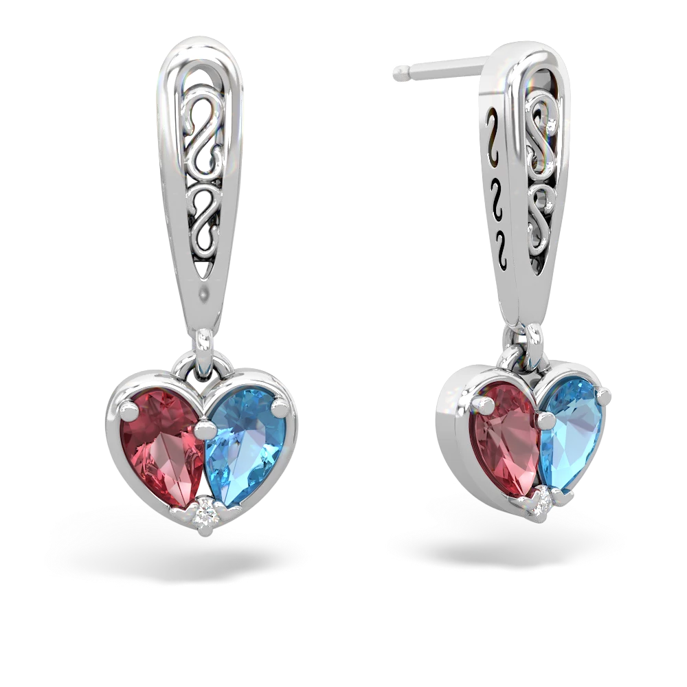 Pink Tourmaline Filligree Heart 14K White Gold earrings E5070