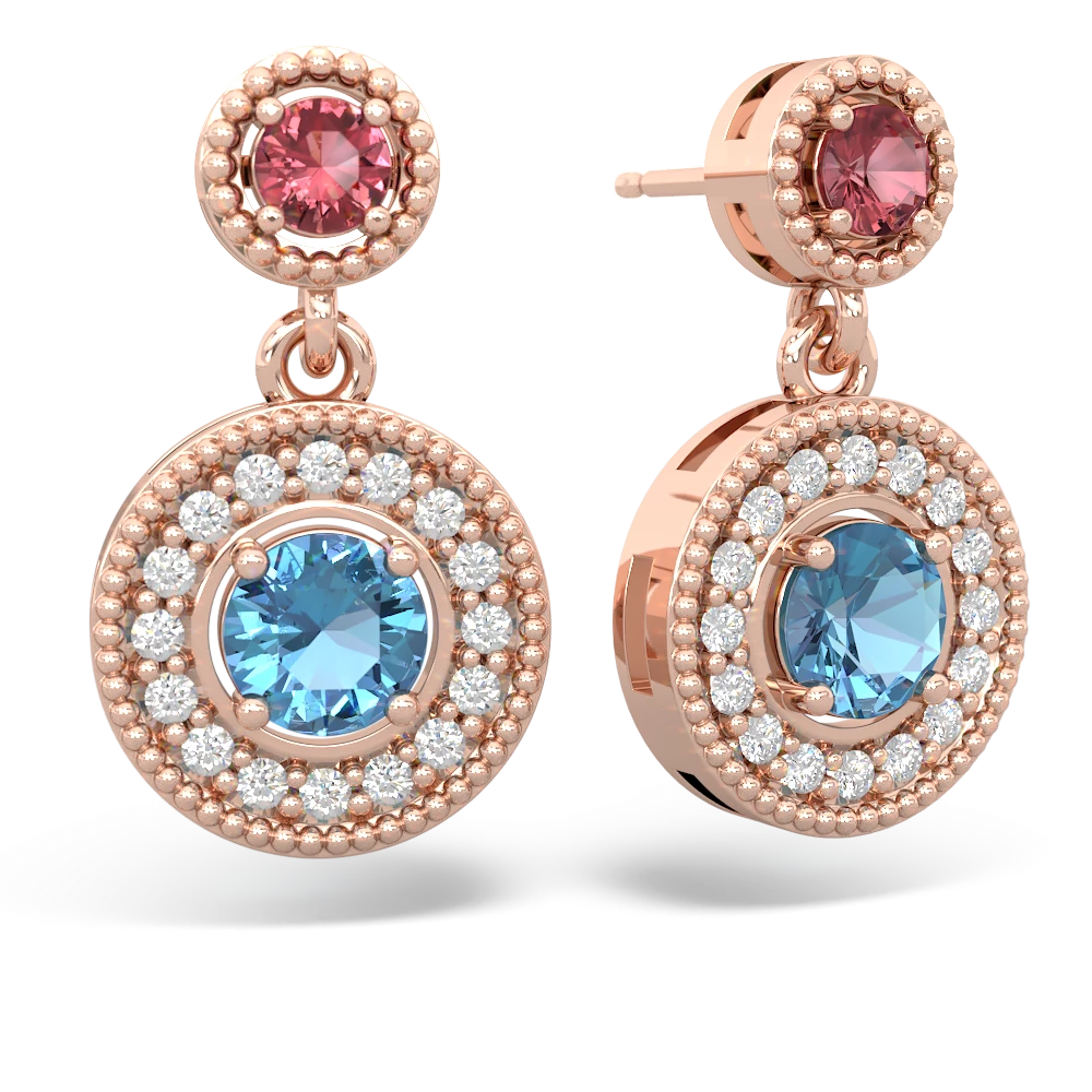 Pink Tourmaline Halo Dangle 14K Rose Gold earrings E5319