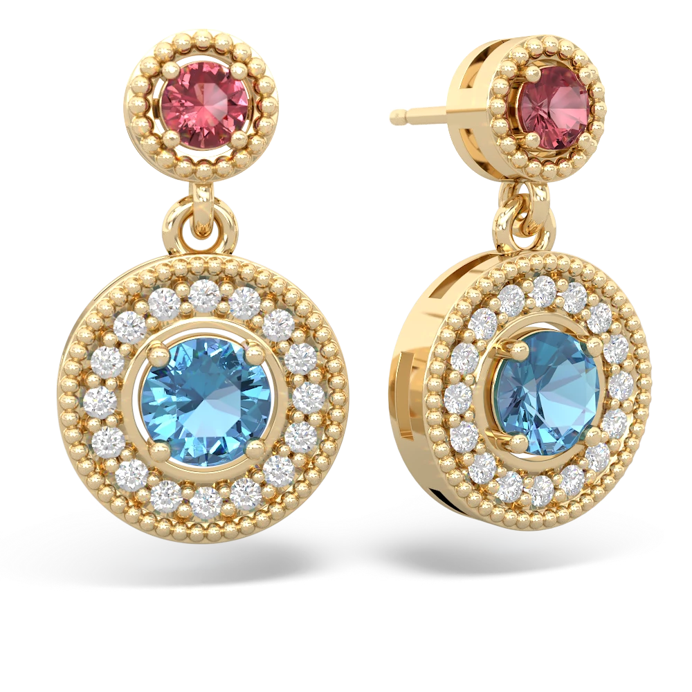 Pink Tourmaline Halo Dangle 14K Yellow Gold earrings E5319