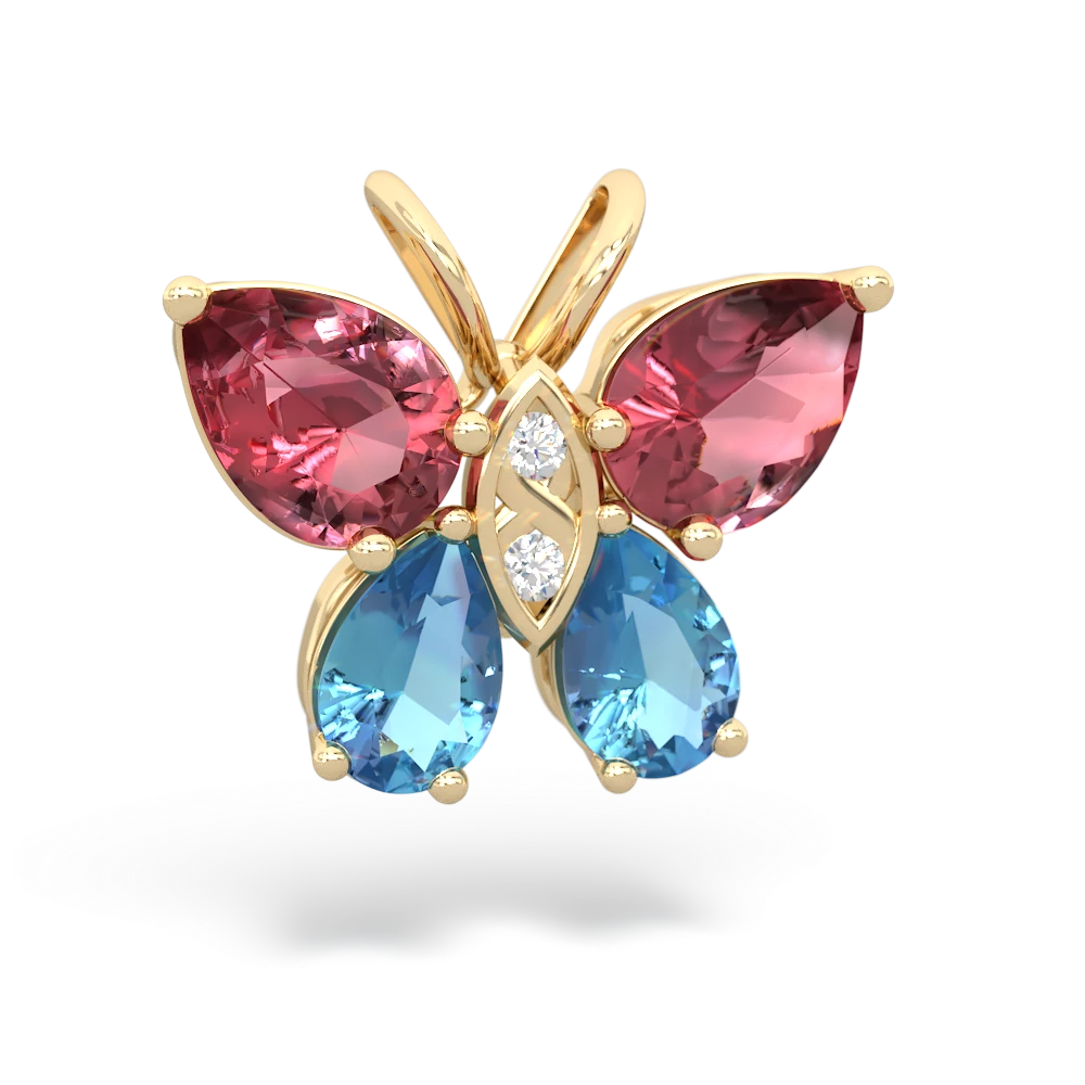 Pink Tourmaline Butterfly 14K Yellow Gold pendant P2215
