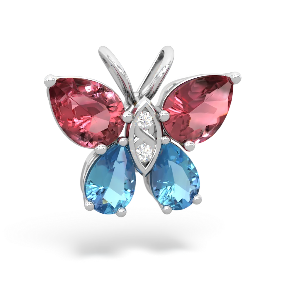 Pink Tourmaline Butterfly 14K White Gold pendant P2215