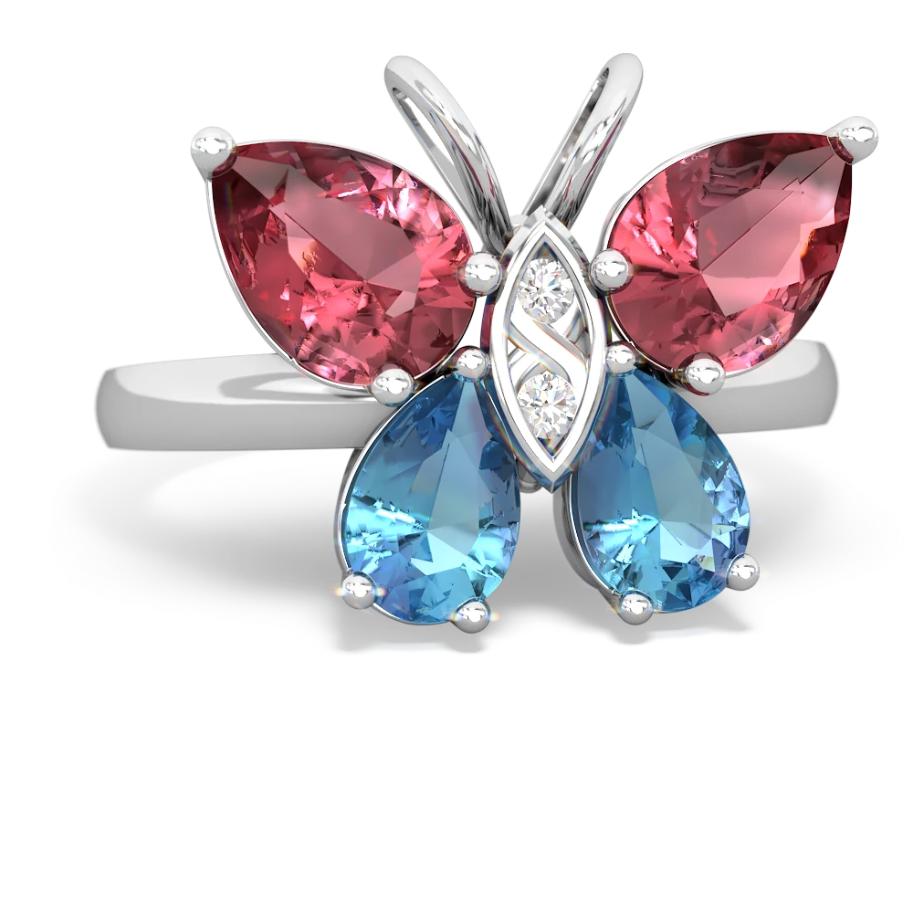 Pink Tourmaline Butterfly 14K White Gold ring R2215