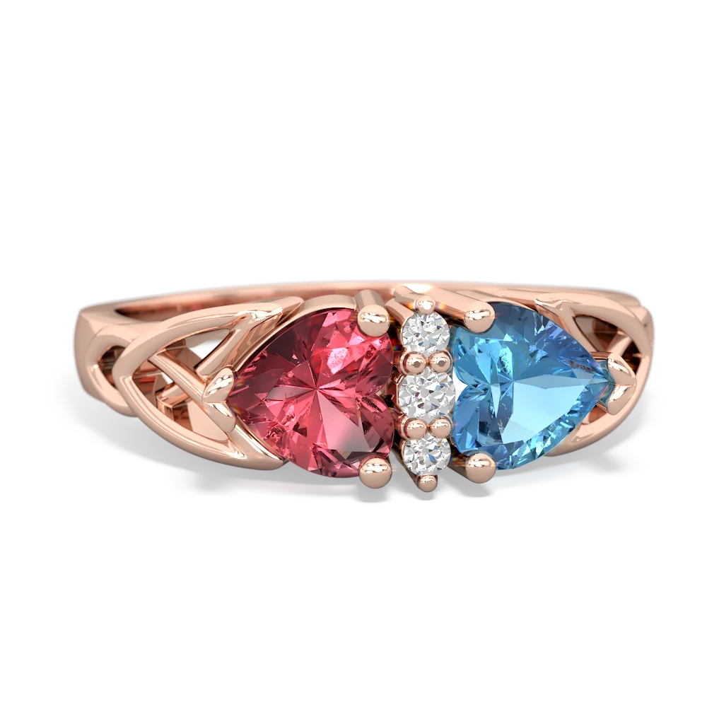 Pink Tourmaline Celtic Knot Double Heart 14K Rose Gold ring R5040